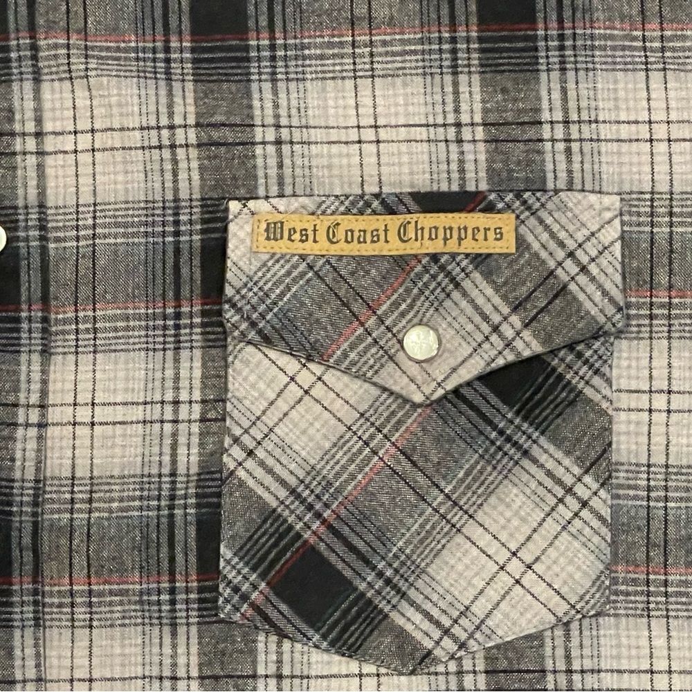 West Coast Choppers Men's Casual Plaid Shirt - Black and Gray